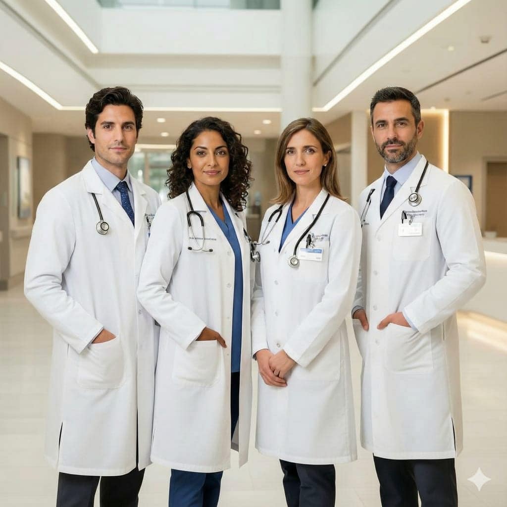Equipo médico profesional en hospital moderno
